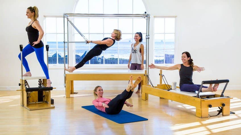 On the reformer the gear bar - Pilates at Breathe Studio
